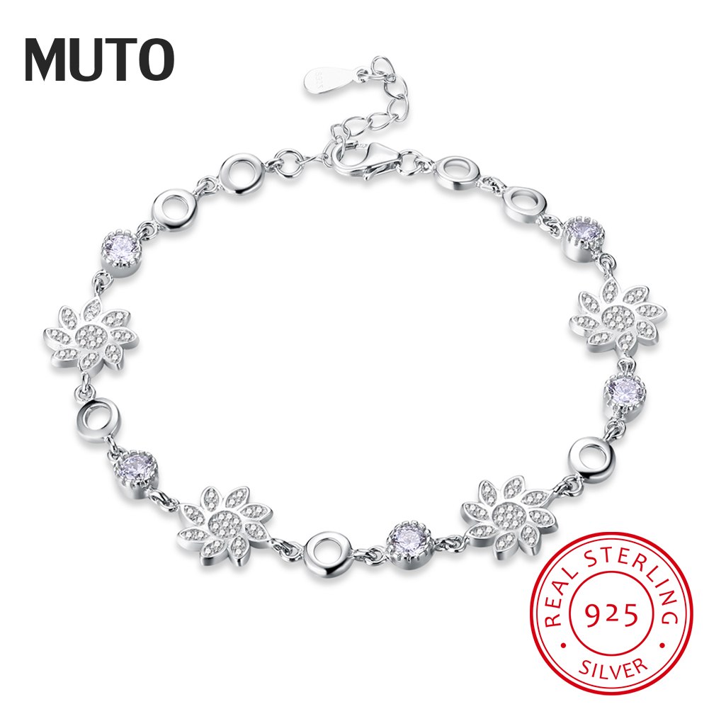 Original Korea Cute Bracelet Zircon Flower 925 Sterling Silver Crystal Bracelet Fine Jewelry SVSZ3925