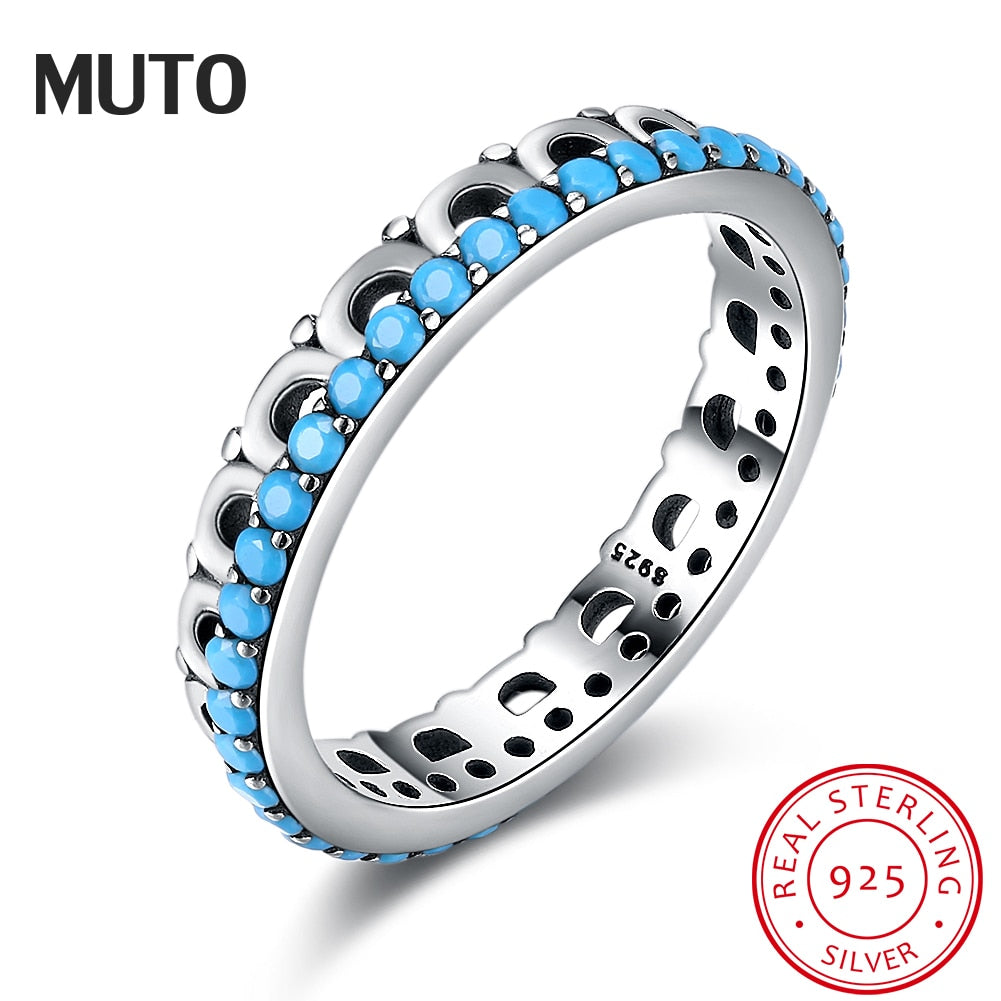 Original Pure 925 Sterling Silver Vintage Turquoise Size 6,7,8 Finger Rings for Women 925 Silver Jewelry SVJZ6248