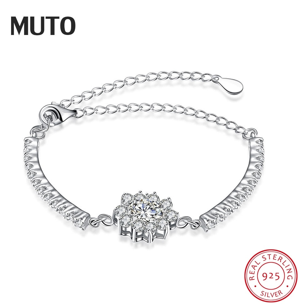 Brillante Girasole 20 cm Mano 925 Sterling Silver Fine Jewelry Lusso AAA CZ Bracciali e braccialetti da donna SVSZ3846 