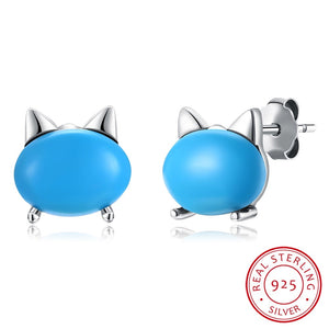 lovely Women 925 Sterling Silver Cat Shape 8mm for Turquoise Stud Earrings Fine Jewelry Piercing Earing SVED4204