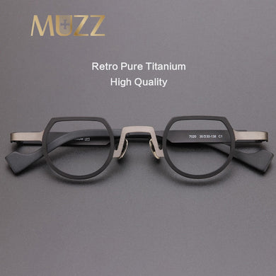 MUZZ Pure Titanium Frames Men's Optical Irregular Small full rim Eyeglasses Frame high myopia Prescription Clear Lens Glasse