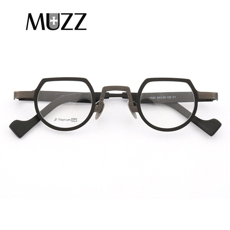 MUZZ Pure Titanium Frames Men's Optical Irregular Small full rim Eyeglasses Frame high myopia Prescription Clear Lens Glasse
