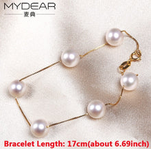 Load image into Gallery viewer, MYDEAR Fine Pearl Jewelry Elegant Women Gold Chain &amp; Link Bracelets 100% Real 5-6mm Whtie Round Shiny Akoya Pearls Bracelets