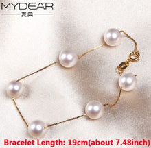Load image into Gallery viewer, MYDEAR Fine Pearl Jewelry Elegant Women Gold Chain &amp; Link Bracelets 100% Real 5-6mm Whtie Round Shiny Akoya Pearls Bracelets