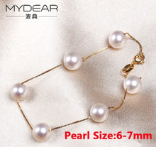 Load image into Gallery viewer, MYDEAR Fine Pearl Jewelry Top Design Women Natural White Akoya Pearls Bracelets Jewelry Cute Gold Chain &amp; Link Bracelets