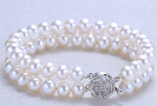 Carica l'immagine nel visualizzatore di Gallery, MYDEAR Fine Pearl Jewelry Women 100% Real Pearl Beads Strand Bracelets,7.1inch Length ,6-7mm White,High Luster Pearl
