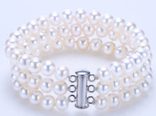 Carica l'immagine nel visualizzatore di Gallery, MYDEAR Fine Pearl Jewelry Women 100% Real Pearl Beads Strand Bracelets,7.1inch Length ,6-7mm White,High Luster Pearl