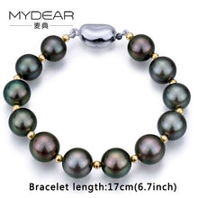 Load image into Gallery viewer, MYDEAR Fine Pearls Bracelet Jewelry Impressive Luxury 10-11mm Tahitian Black Pearl Bangle,G14K Gold,High Luster,Women Best Gift