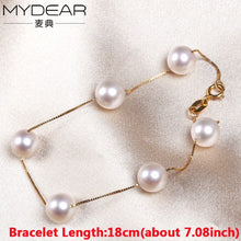 Load image into Gallery viewer, MYDEAR Women Bracelets Real Gold Bracelets Starry High Quality 6-7mm White Round Akoya Pearls Bracelets,2016 New Arrival