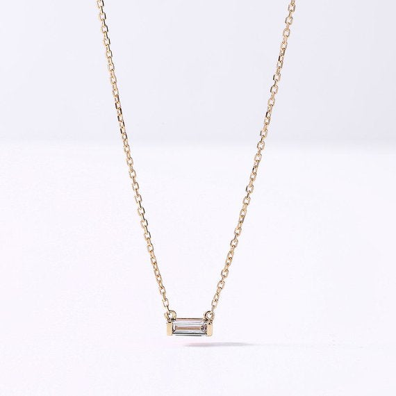 Natural Baguette Cut Diamond Necklace Pendant Solid 14k White Rose yellow Gold Women Men Bridal Anniversary Gift Jewelry