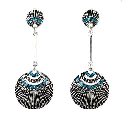 7.2cm Bohemian Antique Silver Color Blue Cystal Round Vintage Earrings For Women New Jewelry Bijouterie