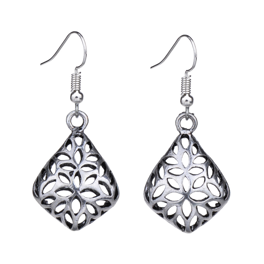 Antique Silver Color Hollow Geometric 3D Fashion Vintage Earrings For Women Girls New Jewelry