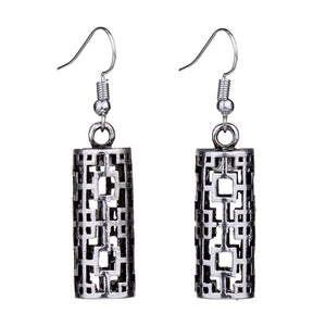 EQ106 Tibetan Silver Color Hollow 3D Pillar Geometric Drop Dangle Vintage Earrings For Women Girls New Jewelry