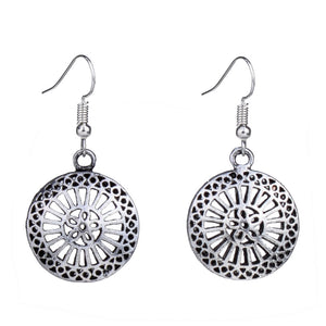 EQ131 Tibetan Silver Color 3D Hollow Round Vintage Earrings For Women Girls New Jewelry Bijouterie
