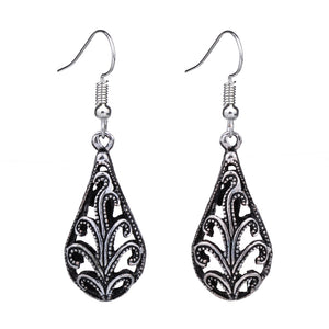 EQ146 Tibetan Silver Color 3D Hollow Tree Water Drop Charm Fashion Vintage Earrings For Women Girls New Jewelry