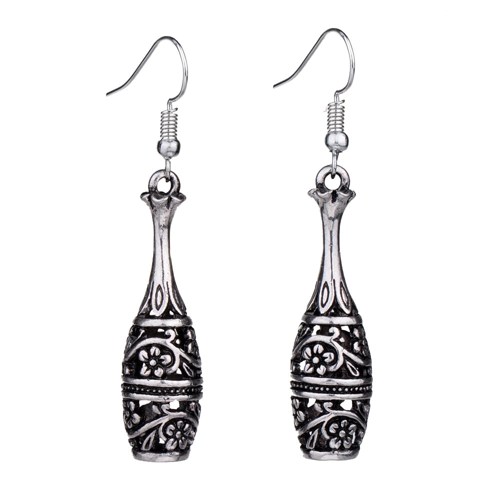 EQ202 Retro Tibetan Silver Color Hollow Antique Bottle 3D Vintage Earrings For Women Girls New Jewelry Bijouterie