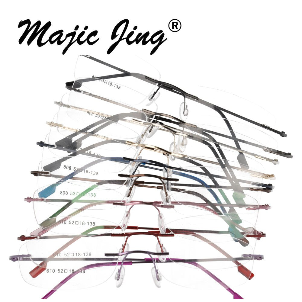 Magic Jing Rimless Memory Metal Hinged Optical Frames Eyeglasses Spect ...