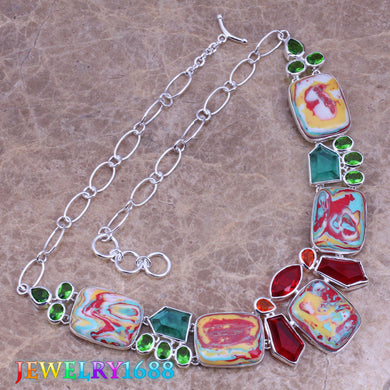 Magic Multicolor Multigem Natural Stone 925 Sterling Silver Grade Necklace L489