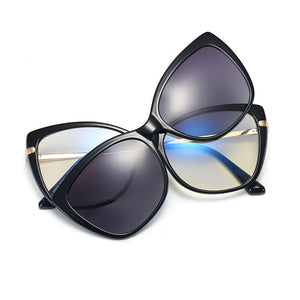 Magnet Clip on Sunglasses Transparent Glasses Woman 2023  Brand Anti Blue Light Glasses Frame Sunglasses UV400