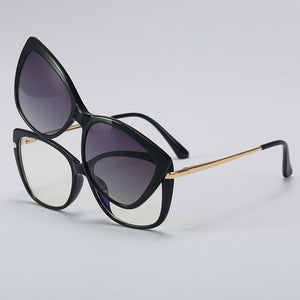 Magnet Clip on Sunglasses Transparent Glasses Woman 2023  Brand Anti Blue Light Glasses Frame Sunglasses UV400
