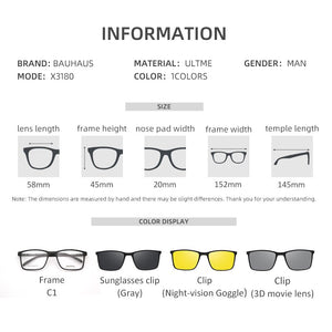 Magnet Flat Polarized Sunglasses Men big frame glasses  ultem Clip Sunglasses Glasses Men Clips X3180