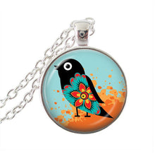 Carica l&#39;immagine nel visualizzatore di Gallery, Collana gazza uccello con corona ciondolo foto gioielli animali ciondoli cupola di vetro collane a catena lunga in argento accessori donna 