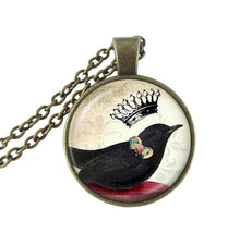 Carica l&#39;immagine nel visualizzatore di Gallery, Collana gazza uccello con corona ciondolo foto gioielli animali ciondoli cupola di vetro collane a catena lunga in argento accessori donna 