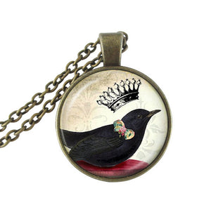Collana gazza uccello con corona ciondolo foto gioielli animali ciondoli cupola di vetro collane a catena lunga in argento accessori donna 
