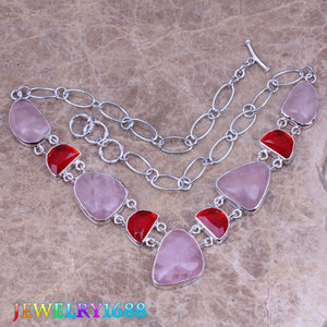 Majestic Pink Natural Stone Red Garnet 925 Sterling Silver Grade Necklace L698