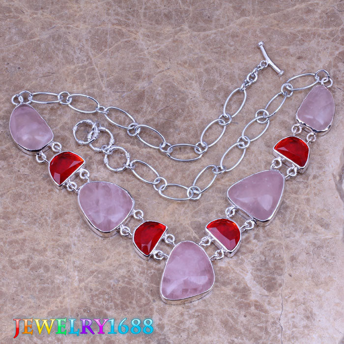 Majestic Pink Natural Stone Red Garnet 925 Sterling Silver Grade Necklace L698