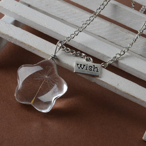 Make A Wish Glass Bead Orb Natural dandelion seed in glass long necklace Glass bottle necklace silver plated Necklace jewelry