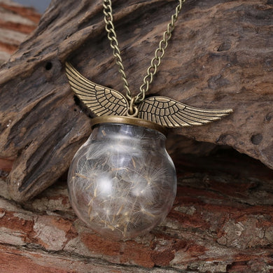 Make A Wish Glass Bead Orb Natural dandelion seed in glass long necklace Glass bottle necklace silver plated Necklace jewelry