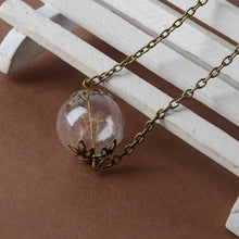 Load image into Gallery viewer, Make A Wish Glass Bead Orb Natural dandelion seed in glass long necklace Glass bottle necklace silver plated Necklace jewelry