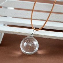 Load image into Gallery viewer, Make A Wish Glass Bead Orb Natural dandelion seed in glass long necklace Glass bottle necklace silver plated Necklace jewelry