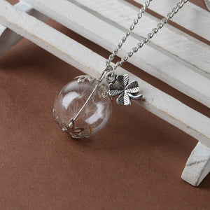 Make A Wish Glass Bead Orb Natural dandelion seed in glass long necklace Glass bottle necklace silver plated Necklace jewelry