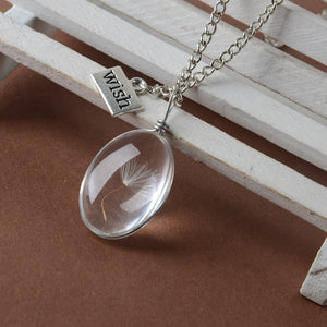 Make A Wish Glass Bead Orb Natural dandelion seed in glass long necklace Glass bottle necklace silver plated Necklace jewelry
