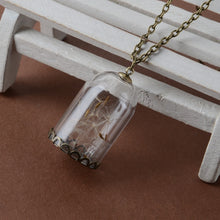 Load image into Gallery viewer, Make A Wish Glass Bead Orb Natural dandelion seed in glass long necklace Glass bottle necklace silver plated Necklace jewelry