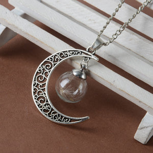 Make A Wish Glass Bead Orb Natural dandelion seed in glass long necklace Glass bottle necklace silver plated Necklace jewelry