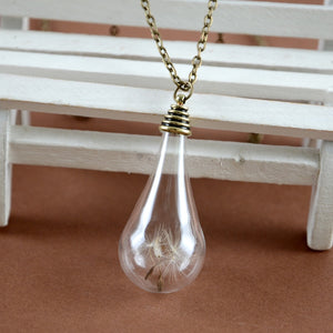 Make A Wish Glass Bead Orb Natural dandelion seed in glass long necklace Glass bottle necklace silver plated Necklace jewelry
