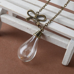 Make A Wish Glass Bead Orb Natural dandelion seed in glass long necklace Glass bottle necklace silver plated Necklace jewelry