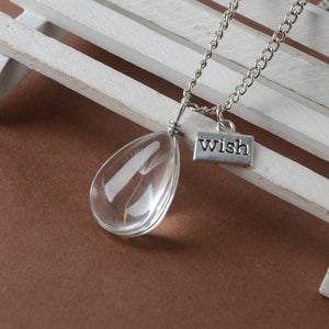 Make A Wish Glass Bead Orb Natural dandelion seed in glass long necklace Glass bottle necklace silver plated Necklace jewelry