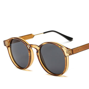 Male Classic Round Sunglasses Men Retro Grey Frame SunGlasses Women Brand Design Gold Alloy Leg Unisex UV400