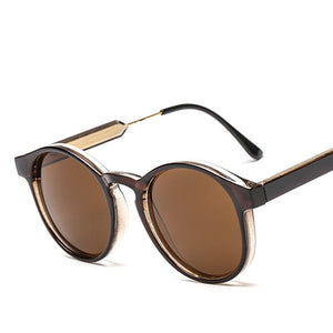 Male Classic Round Sunglasses Men Retro Grey Frame SunGlasses Women Brand Design Gold Alloy Leg Unisex UV400