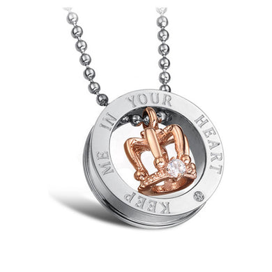 Male Female Lovers Crown Pendant Necklace Chain Titanium Steel King Queen Engraved Couple Punk Jewelry Accessories