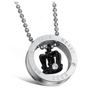 Male Female Lovers Crown Pendant Necklace Chain Titanium Steel King Queen Engraved Couple Punk Jewelry Accessories