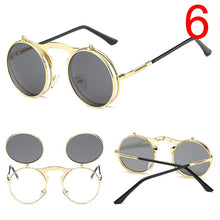 Carica l'immagine nel visualizzatore di Gallery, Occhiali da sole Steampunk retrò maschili rotondi flip up da donna da uomo con clip su occhiali da sole in metallo punk occhiali da sole arrivo 