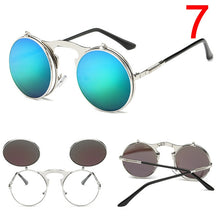 Carica l'immagine nel visualizzatore di Gallery, Occhiali da sole Steampunk retrò maschili rotondi flip up da donna da uomo con clip su occhiali da sole in metallo punk occhiali da sole arrivo 