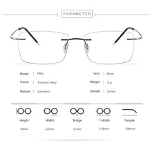Load image into Gallery viewer, Male Screwless Titanium Rimless Glasses Frames, Men Business Prescription Myopia Optical Eyeglasses Frame, Square Eyewear F961