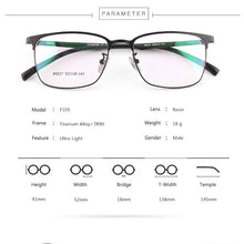 Load image into Gallery viewer, Male Titanium Alloy Business Glasses Frames, TR90 Temple Semi Frame Men&#39;s Hyperopia Presbyopia Optical Glasses Frame F105
