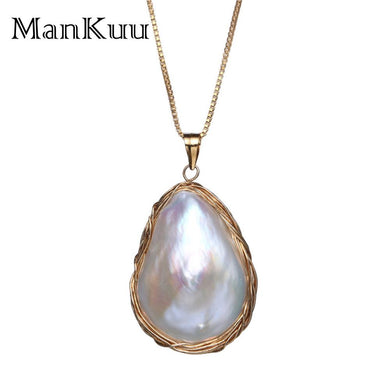 New Arrival 14K Gold Pearl Pendant Necklace Natural Pearl Water Drop Shape Baroque Necklace Fine Jewelry 2018